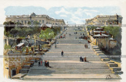Гуляние по Потемкинской лестнице в Одессе. Раскрашенная старая дореволюционная почтовая открытка